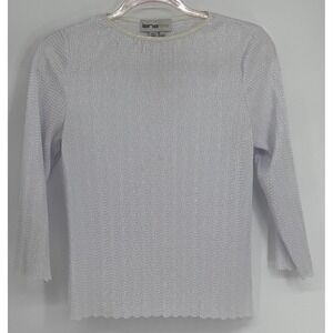 Lana Lee White Textured Pleated 3/4 Sleeve Blouse Top Made in Canada Sz S